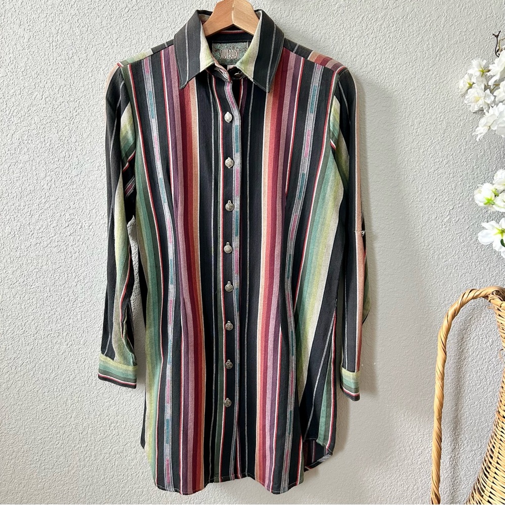 NEW Silverado Flaming Sun Black Serape Shirt Size XS Western Stripe 100% Cotton